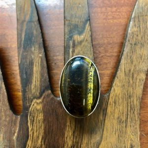 Sterling Silver Ring 925 Tigers Eye Stone Boho